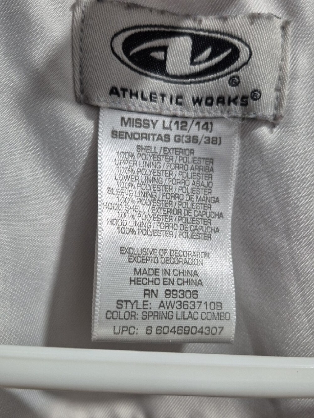 Athletic Works Lavender, White & Brown Colorblock Ski Jacket - Picture 3 of 3